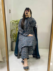 3 Piece - Lawn Printed Dress With Shalwar