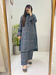 3 Piece - Lawn Printed Dress With Shalwar