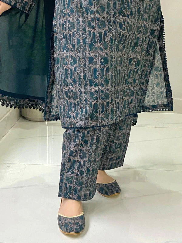 3 Piece - Lawn Printed Dress With Shalwar